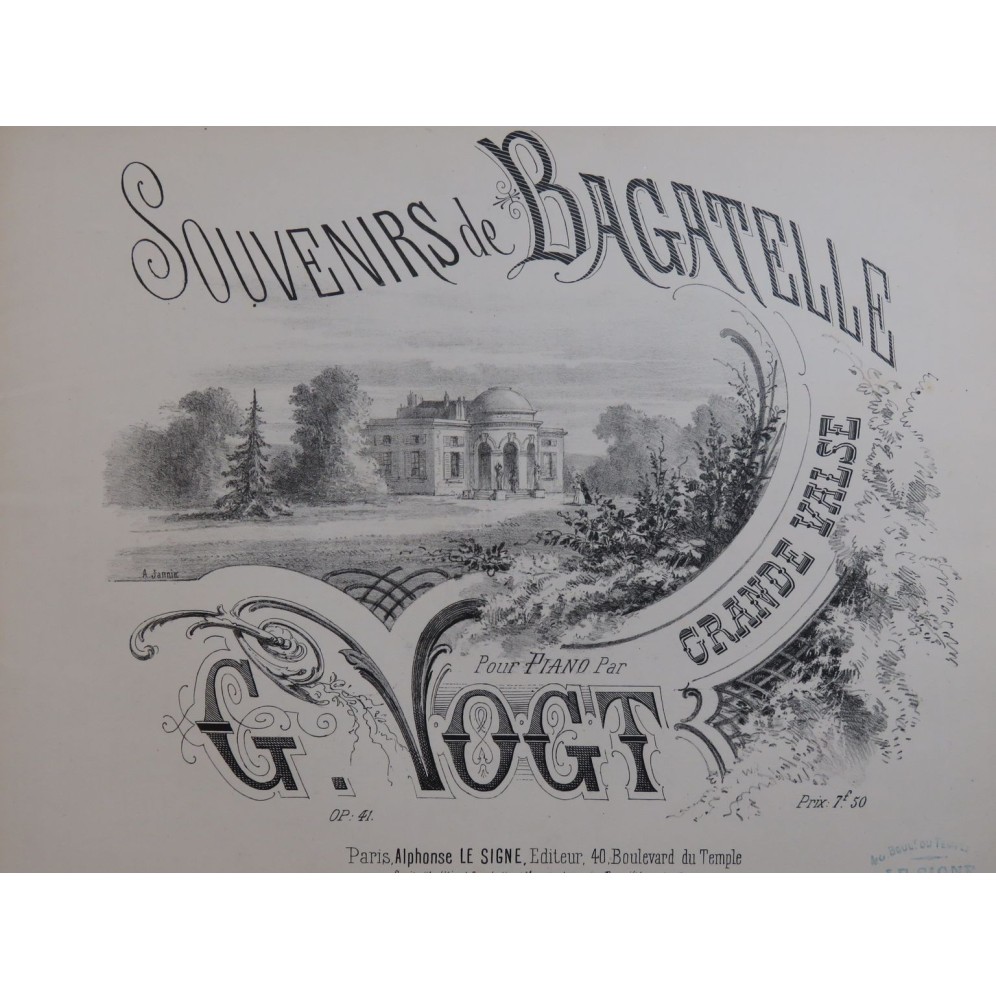 VOGT G. Souvenirs de Bagatelle Piano ca1880