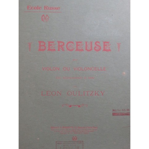 OULITZKY Léon Berceuse Piano Violon ou Violoncelle 1914