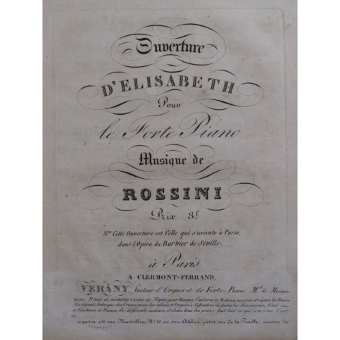 ROSSINI G. Elisabeth Ouverture Piano ca1830