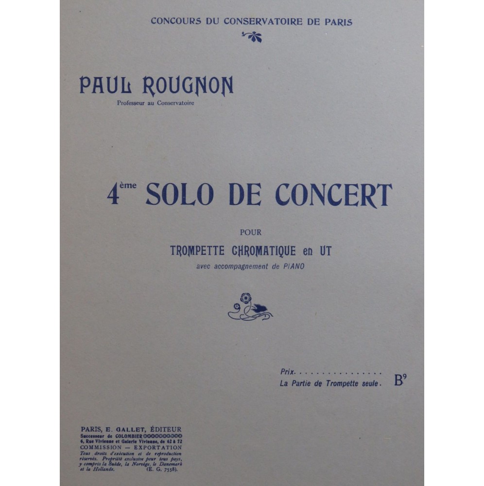 ROUGNON Paul Solo de Concert No 4 Trompette Piano 1939