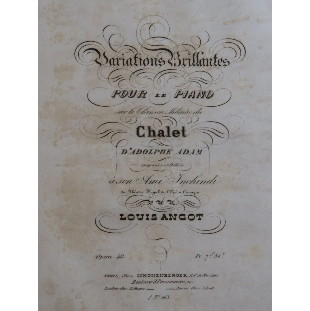 ANGOT Louis Variations Brillantes sur le Chalet op 48 Piano ca1830