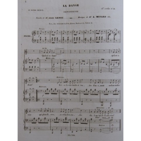 MUSARD A. Fils La Danse Chant Piano ca1840