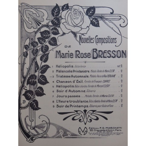BRESSON Marie Rose Tristesse Automnale Chant Piano 1913