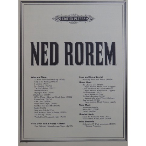 ROREM Ned Night Crow Chant Piano 1963