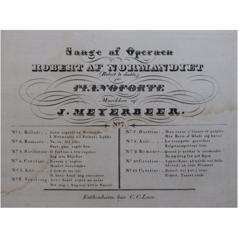MEYERBEER Giacomo Robert af Normandiet No 7 Chant Piano ca1840