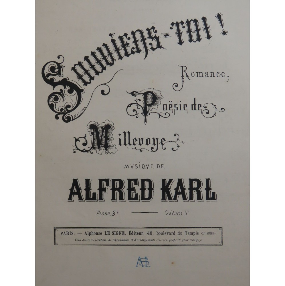 KARL Alfred Souviens toi Chant Piano ca1890