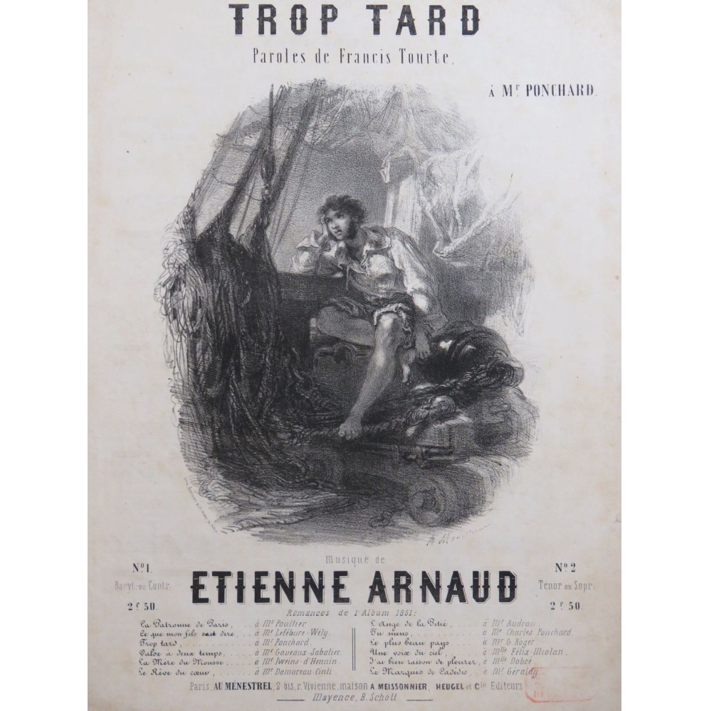 ARNAUD Étienne Trop Tard Chant Piano 1851