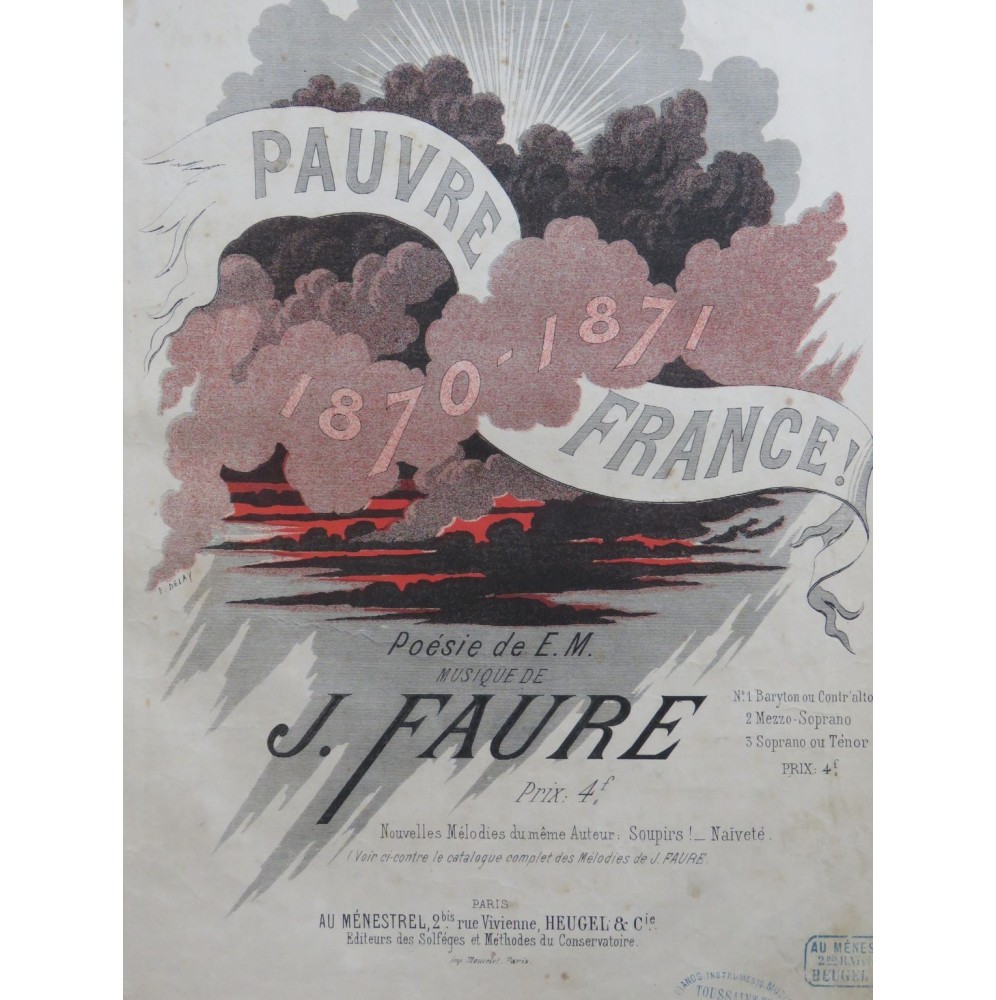 FAURE J. Pauvre France Chant Piano ca1875