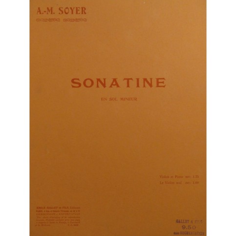 SOYER M. A. Sonatine en sol mineur Violon Piano 1929