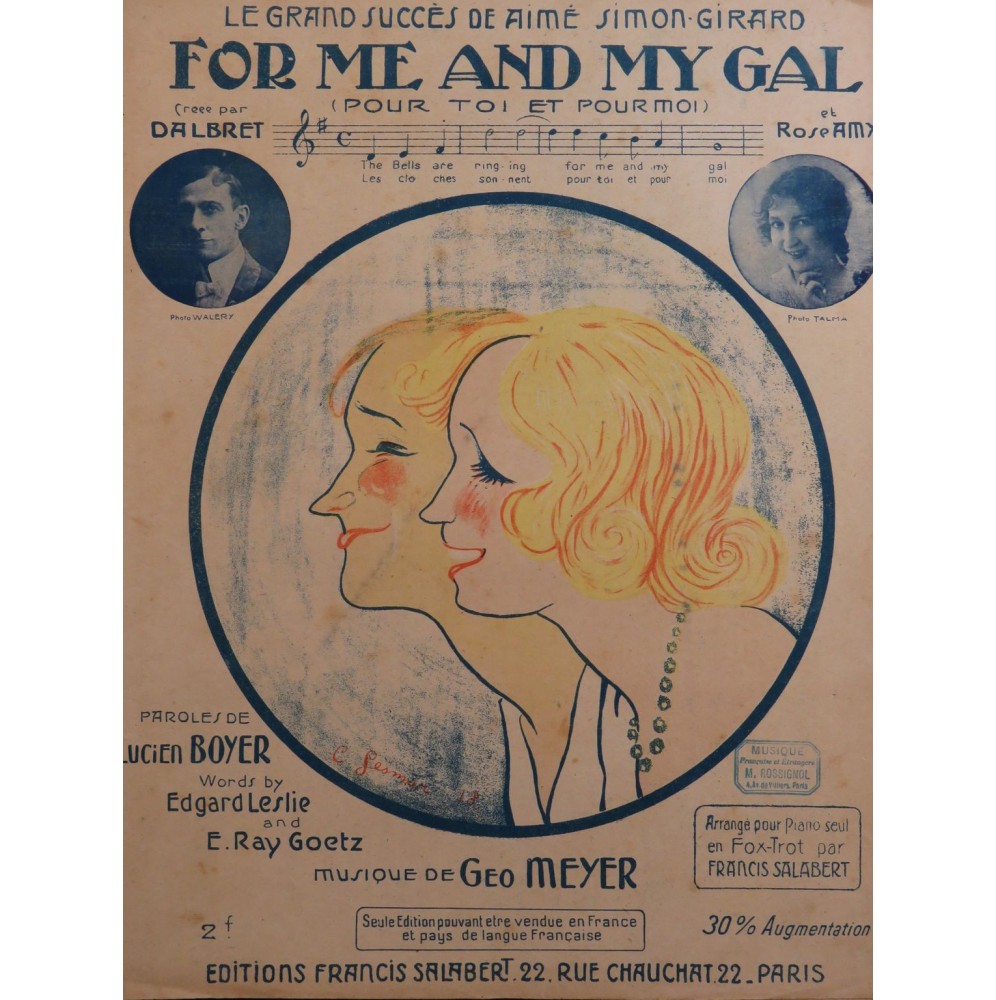MEYER Geo For me and my gal Chant Piano 1918