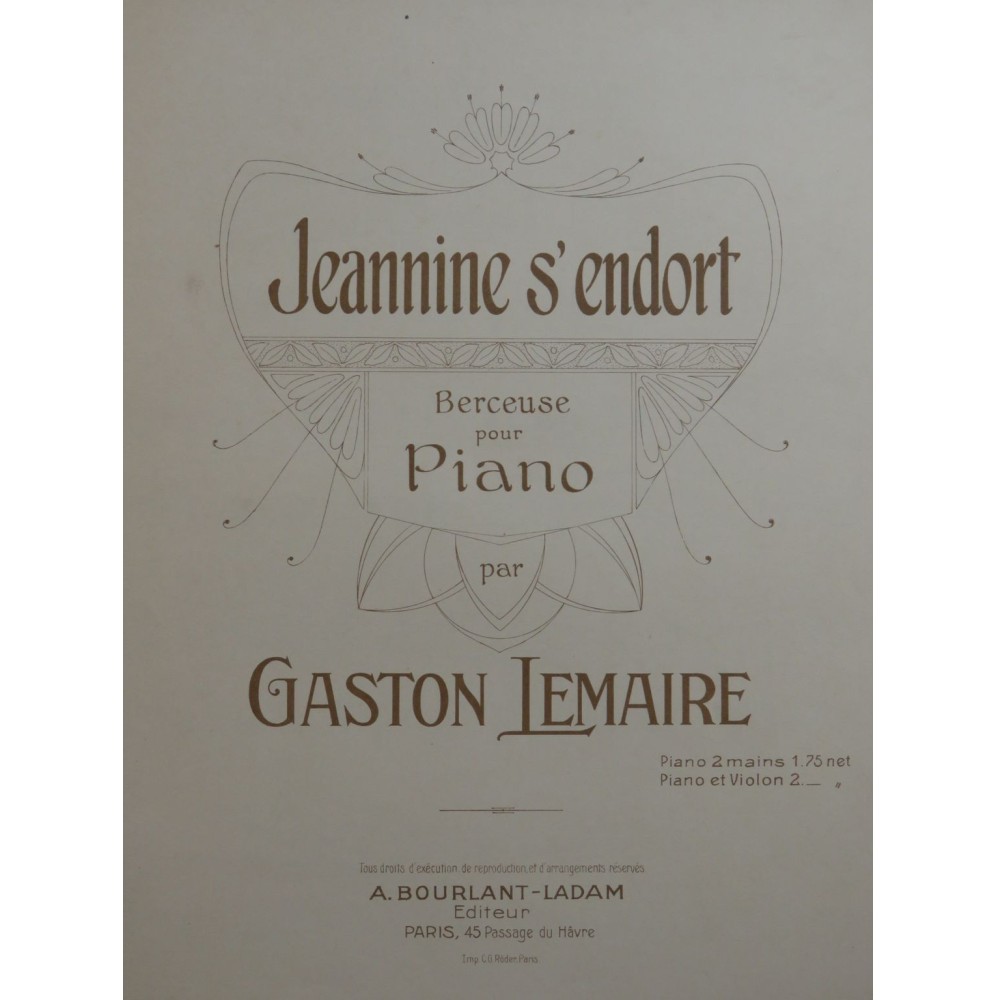 LEMAIRE Gaston Jeannine s'endort Piano