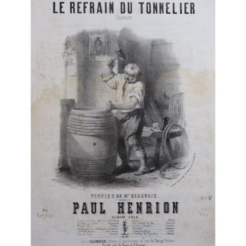HENRION Paul Le Refrain du Tonnelier Chant Piano 1856
