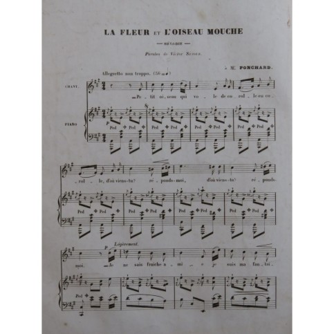 DAVID Félicien La Fleur et l'Oiseau Mouche Chant Piano ca1840