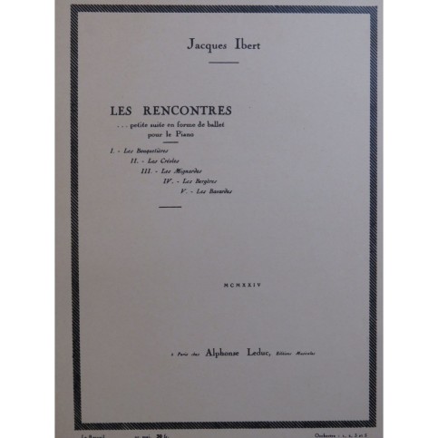 IBERT Jacques Les Rencontres Petite Suite Piano