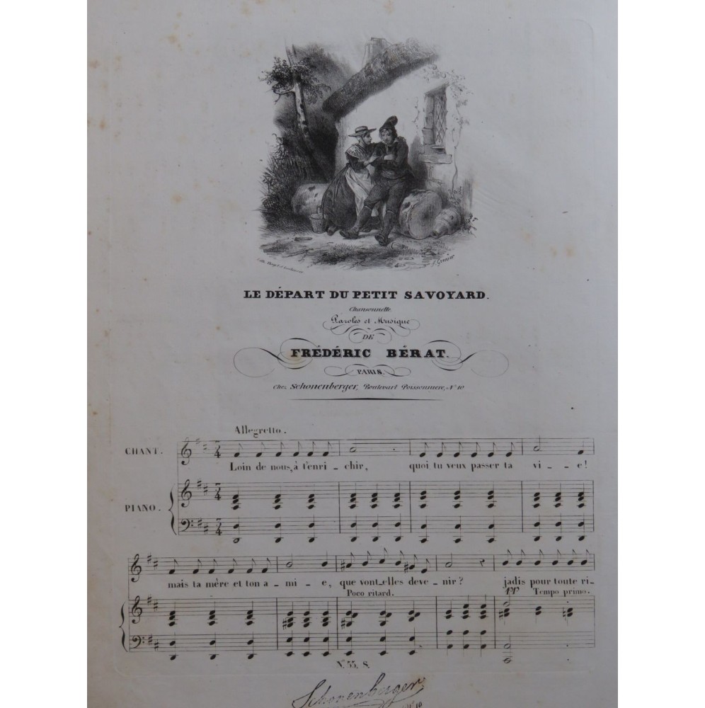 BÉRAT Frédéric Le Départ du petit Savoyard Chant Piano ca1830