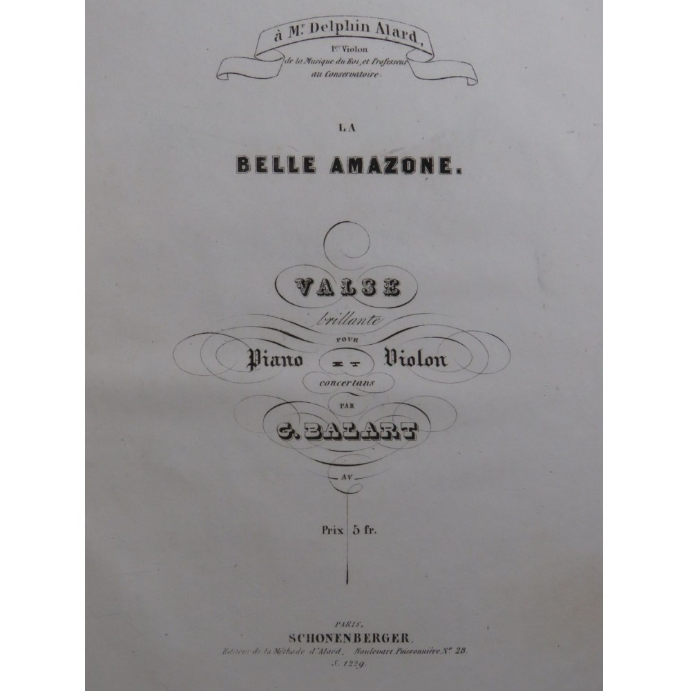 BALART G. La Belle Amazone Violon Piano ca1845