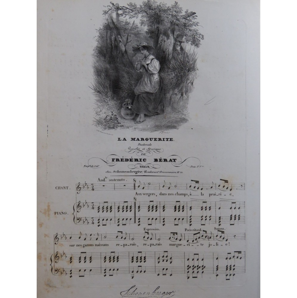 BÉRAT Frédéric La Marguerite Chant Piano ca1830