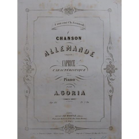 GORIA Alexandre Chanson Allemande Piano ca1860