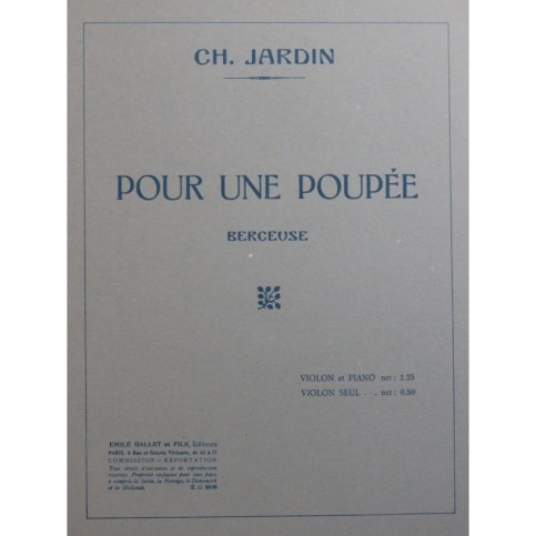 JARDIN Ch. Pour une Poupée Violon Piano ca1925