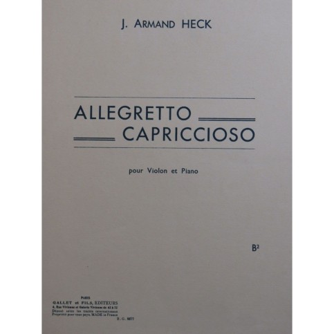 HECK J. Armand Allegretto Capriccioso Violon Piano ca1925