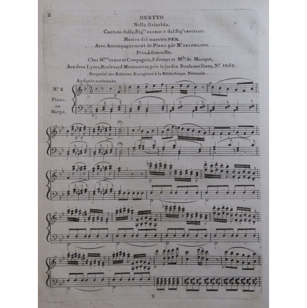 PAER Ferdinando Griselda No 2 Chant Piano ou Harpe ca1820