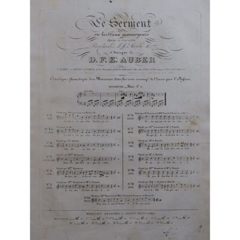 AUBER D. F. E. Le Serment No 4 Chant Piano ca1840