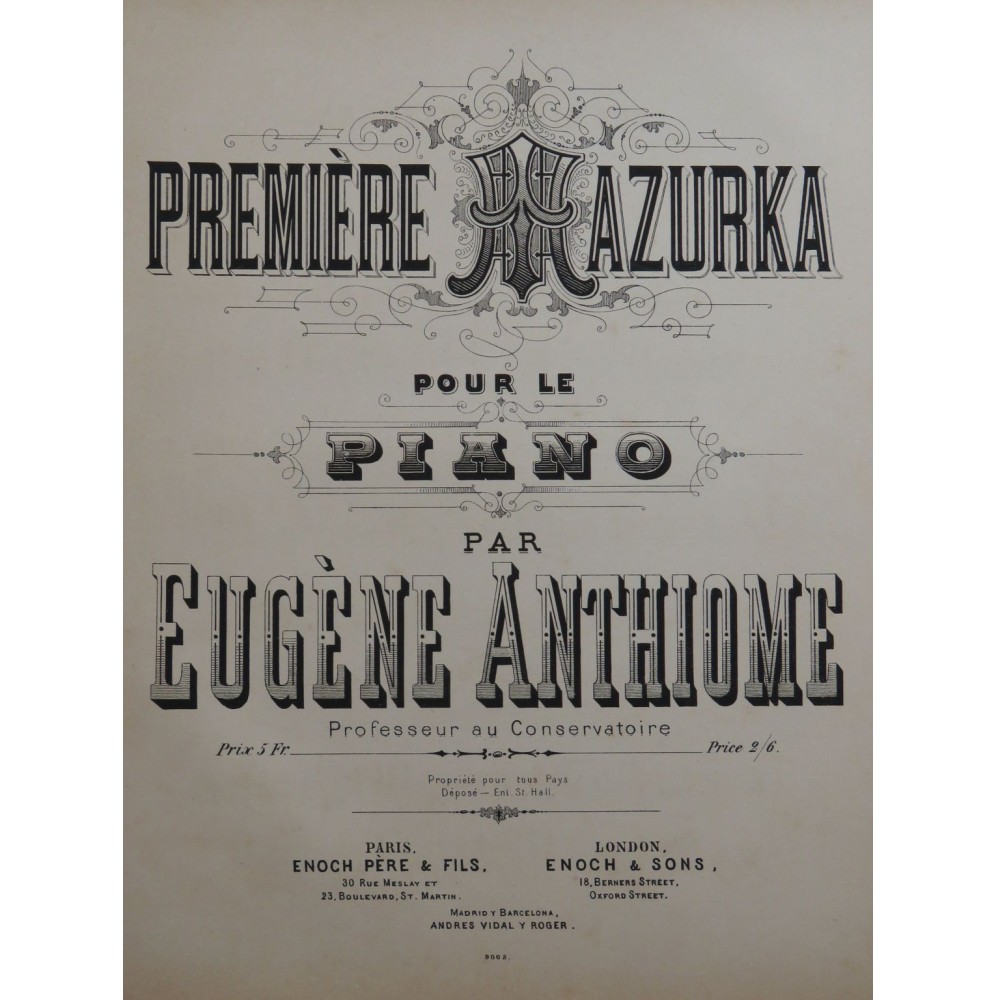 ANTHIOME Eugène Première Mazurka Piano ca1880