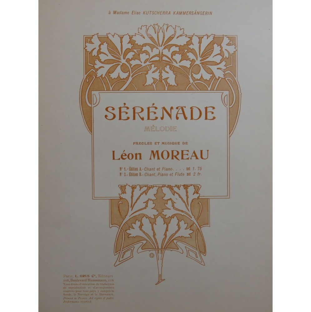 MOREAU Léon Sérénade Chant Piano ca1908