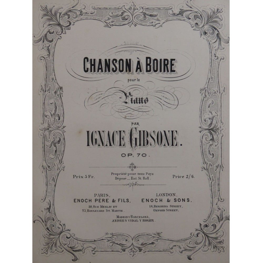 GIBSONE Ignace Chanson à Boire Piano ca1880