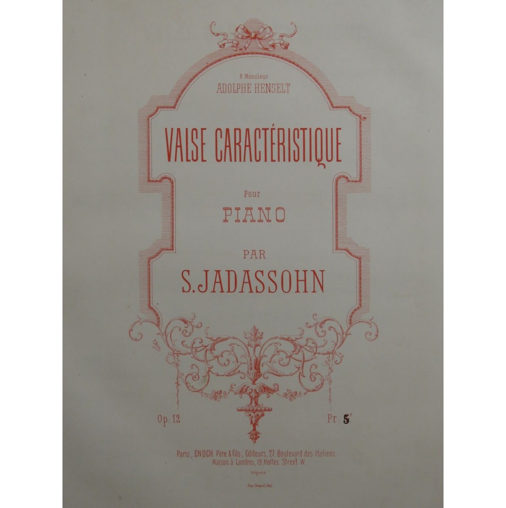 JADASSOHN S. Valse Caractéristique Piano 1879