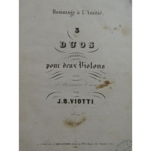 VIOTTI Giovanni Battista 3 Duos pour deux Violons ca1840