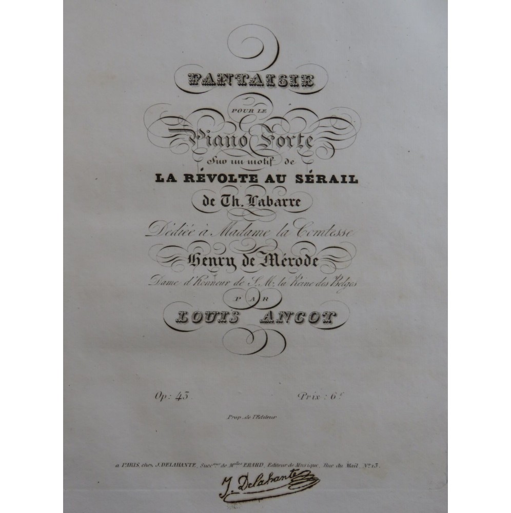ANGOT Louis Fantaisie La Révolte au Sérail Labarre op 43 Piano ca1830