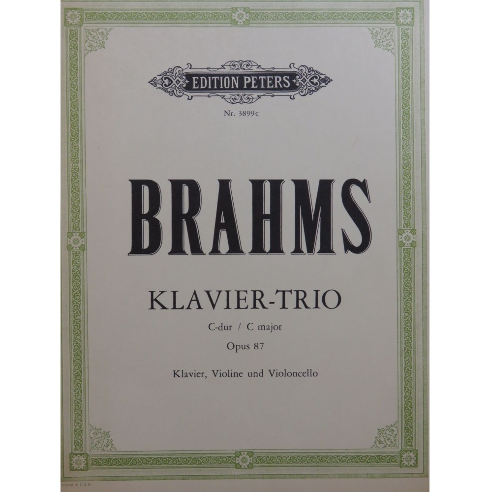 BRAHMS Johannes Trio op 87 C dur Piano Violon Violoncelle