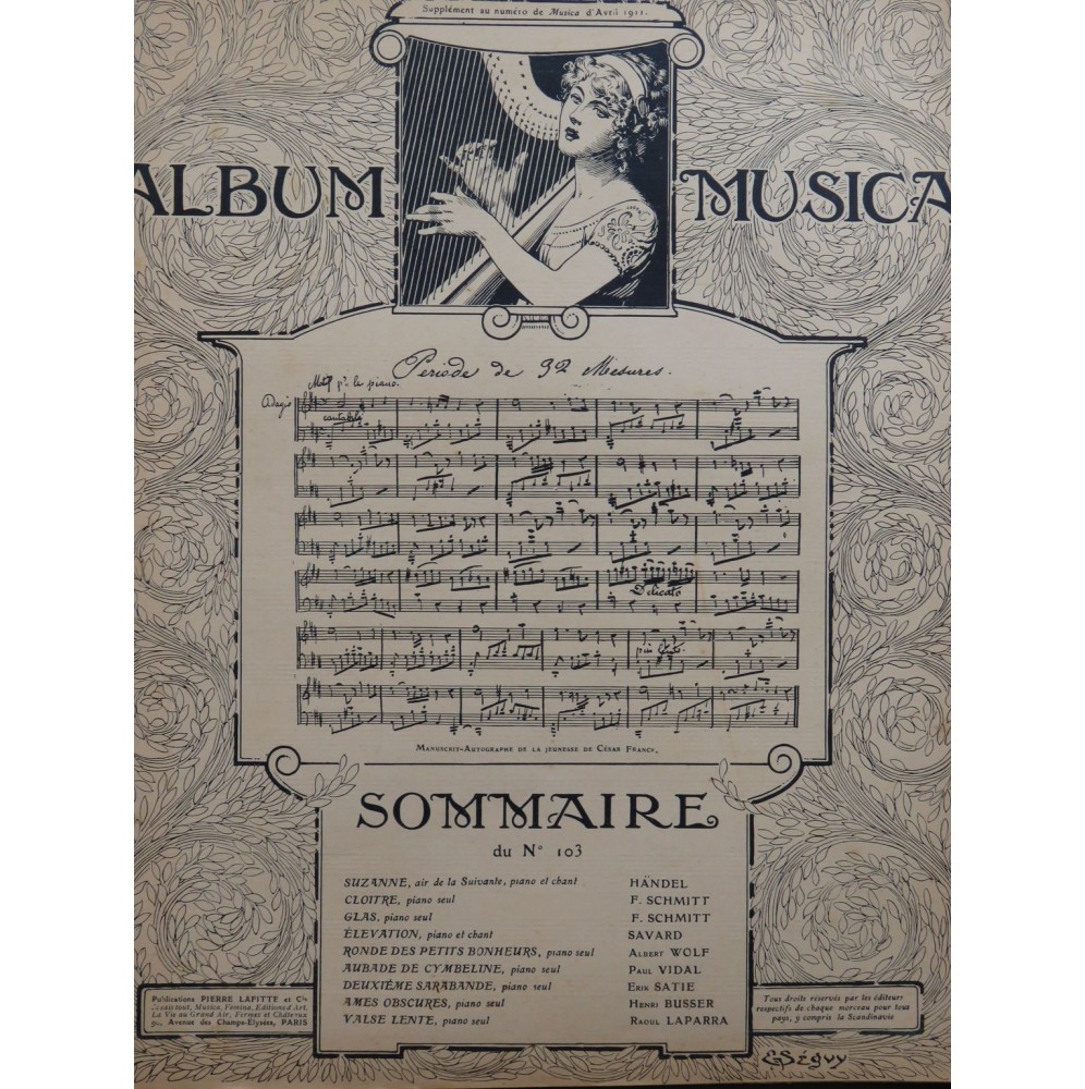 Album Musica No 103 Schmitt Wolf Erik Satie Busser Laparra Chant Piano 1911