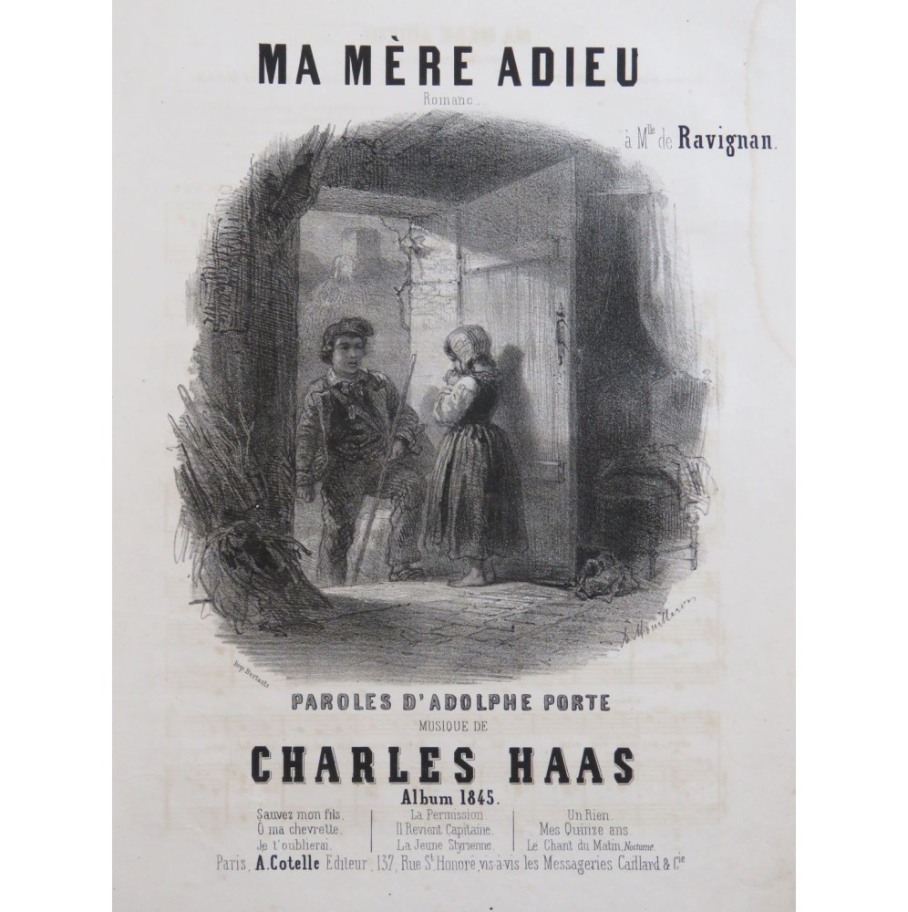 HAAS Charles Ma Mère Adieu Chant Piano 1845