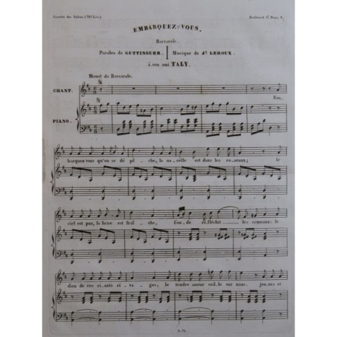 LEROUX Joseph Embarquez vous Chant Piano ca1840