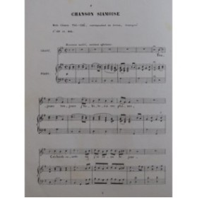Chanson Siamoise Mode Chinois Tsi-Ché Chant Piano XIXe