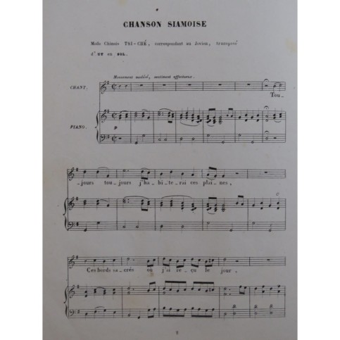 Chanson Siamoise Mode Chinois Tsi-Ché Chant Piano XIXe