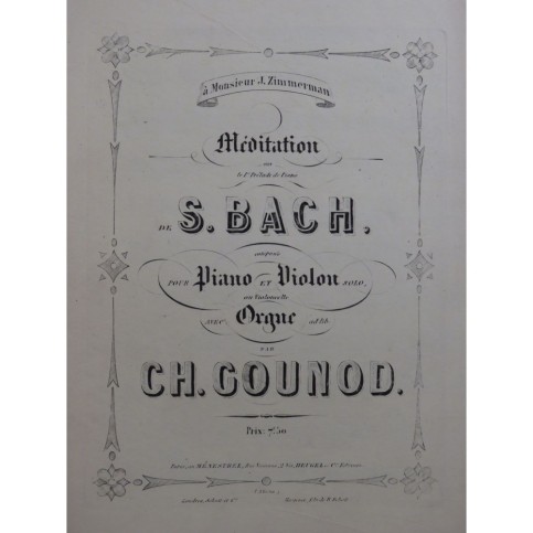 GOUNOD Charles Méditation Prélude de Bach Piano Orgue ca1855