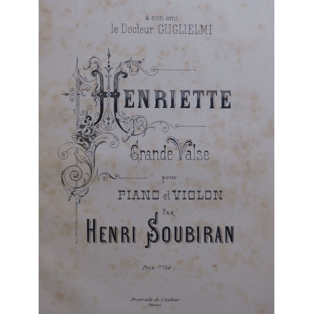 SOUBIRAN Henri Henriette Grande Valse Piano Violon XIXe