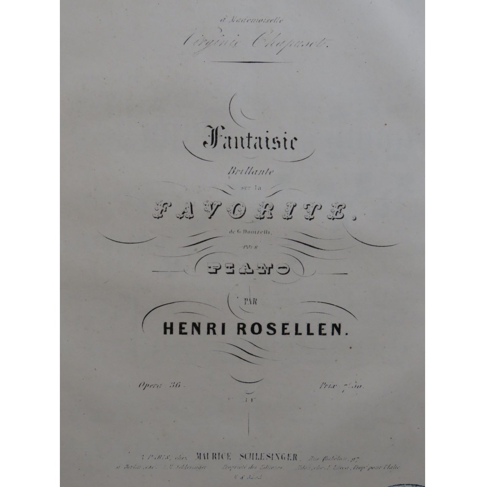ROSELLEN Henri Fantaisie sur La Favorite Donizetti Piano ca1845