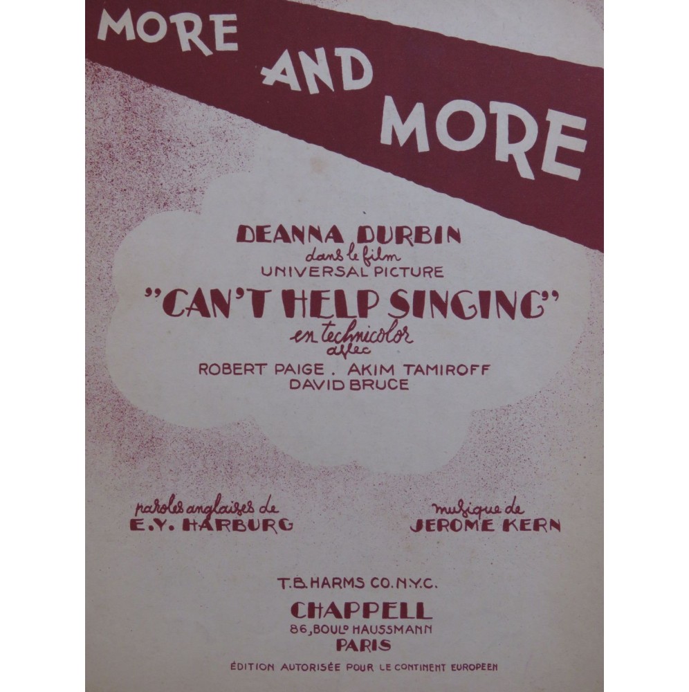 KERN Jerome More and More Chant Piano 1944