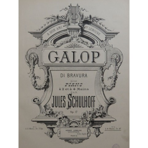 SCHULHOFF Jules Galop di Bravura Piano 4 mains ca1875