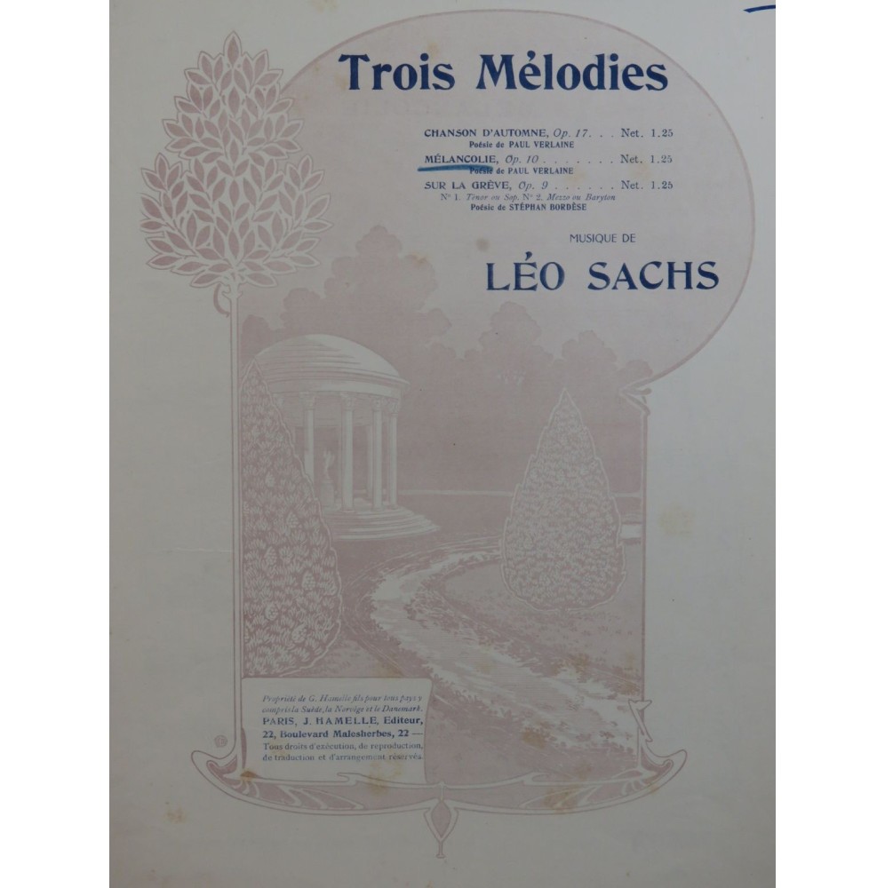 SACHS Léo Mélancolie Chant Piano ca1905
