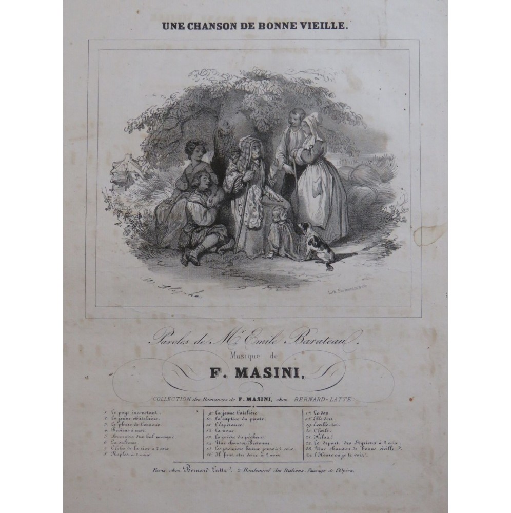 MASINI F. Une chanson de Bonne Vieille Chant Piano ca1840