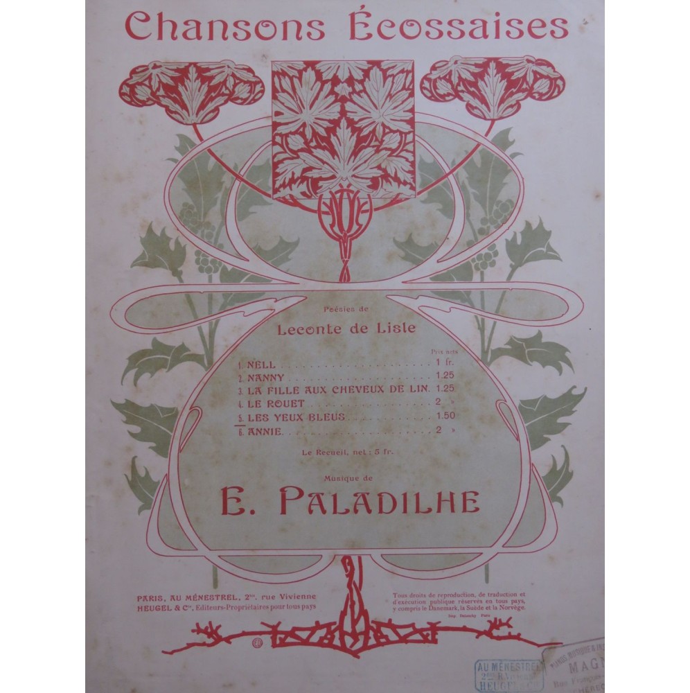 PALADILHE E. Les Yeux Bleus Chant Piano 1903