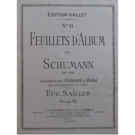 SCHUMANN Robert Feuillets d'Album op 128 Piano Violon ou Violoncelle ca1899