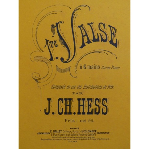 HESS J. Ch. Valse No 1 Piano 6 mains 1932