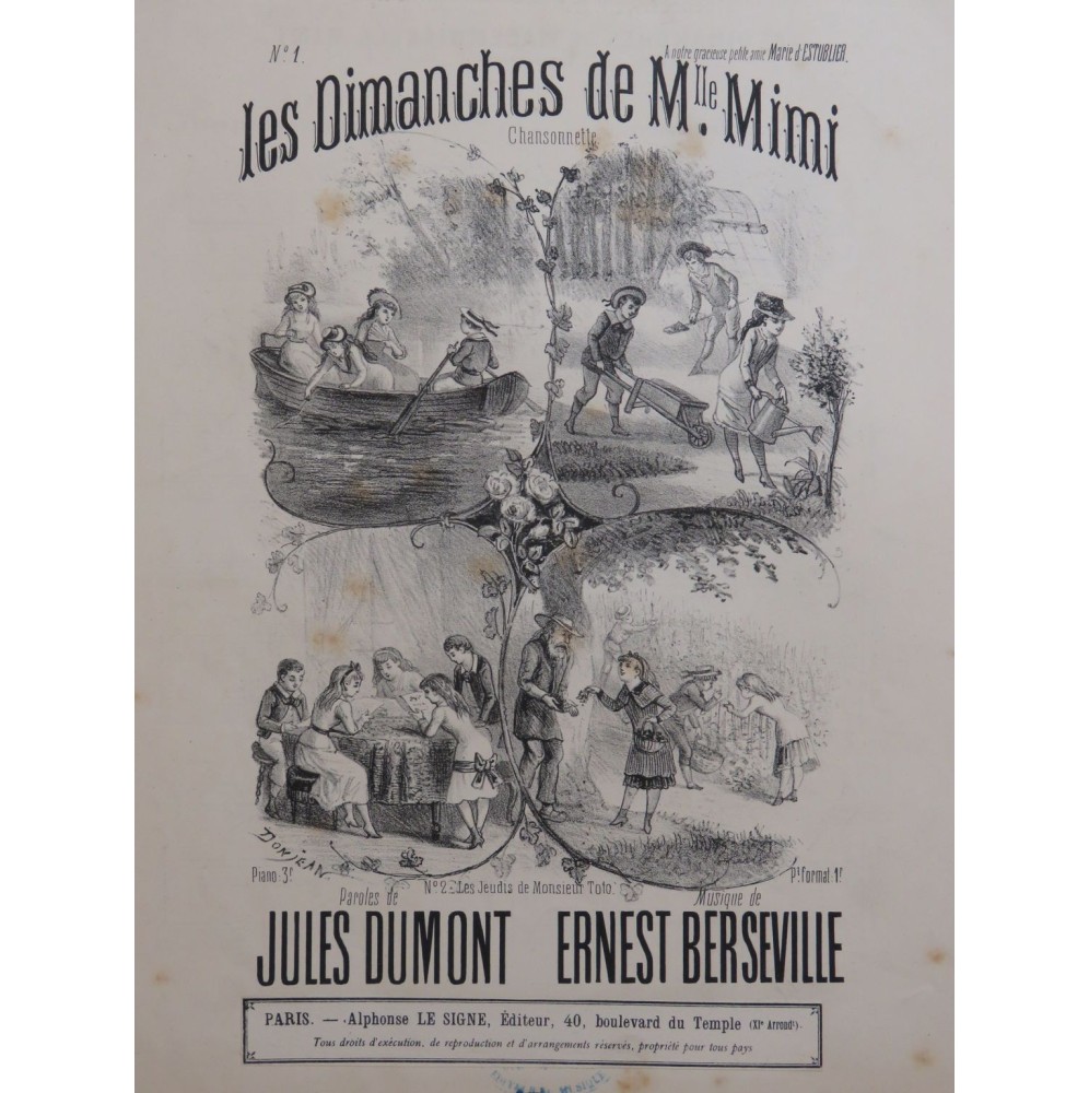 BERSEVILLE Ernest Les Dimanches de Mlle Mimi Chant Piano ca1870