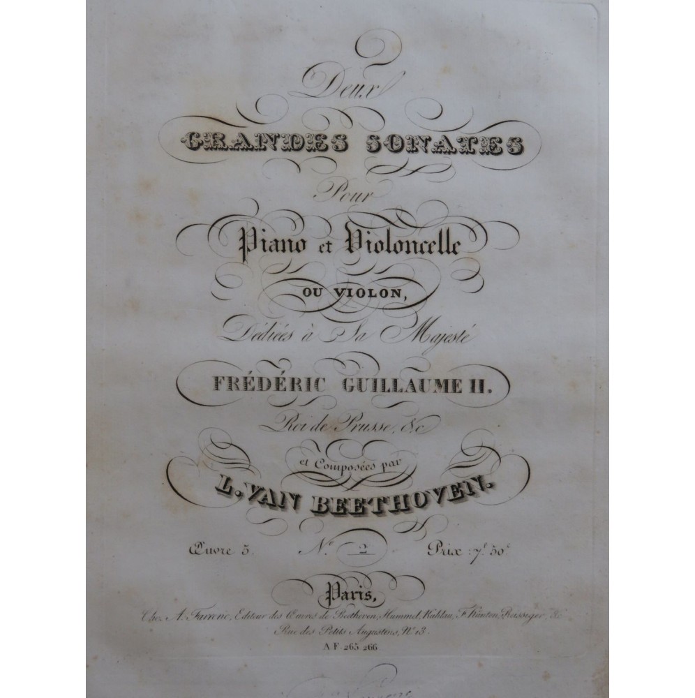 BEETHOVEN Sonate op 5 No 2 Piano Violon ca1830
